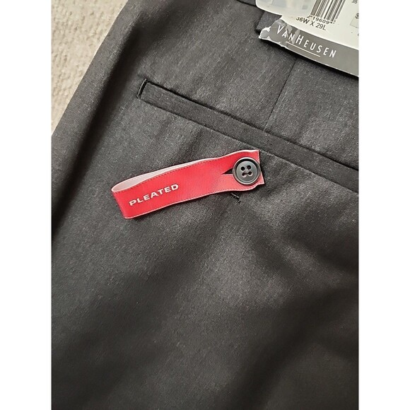 Van Heusen Dress Pants Mens 36x29 Charcoal Gray Pleated Cuffed NEW - Picture 8 of 10